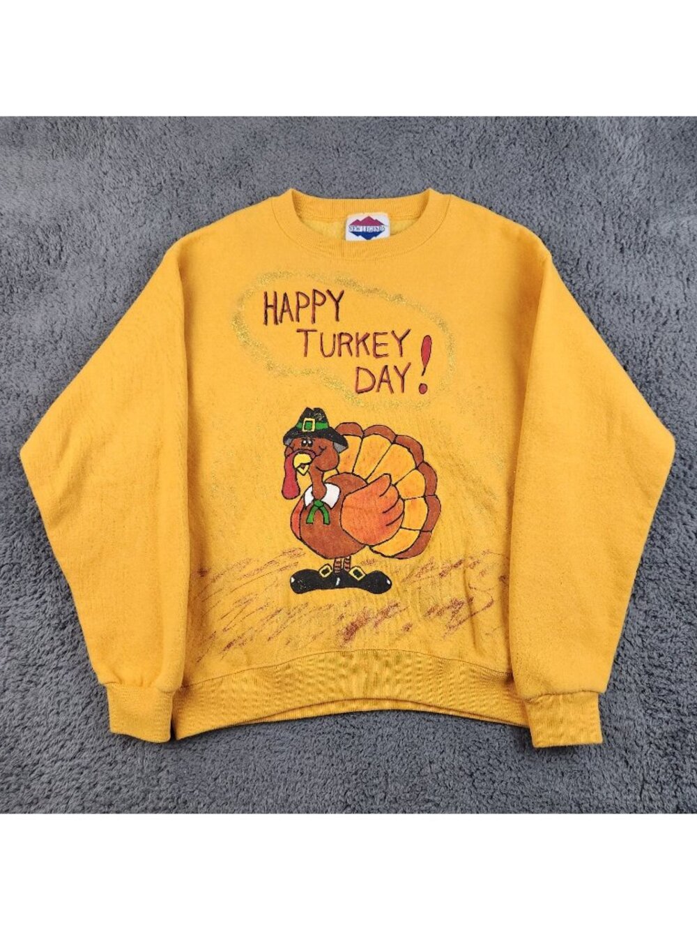 VTG Holiday Thanksgiving Crew Neck‎ Sweater Youth Large Hand Painted Sweatshirt